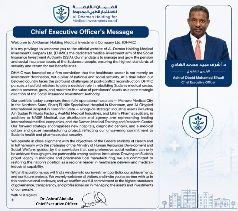 Chief Executive Officer's message from Dr. Ashraf Abdalla